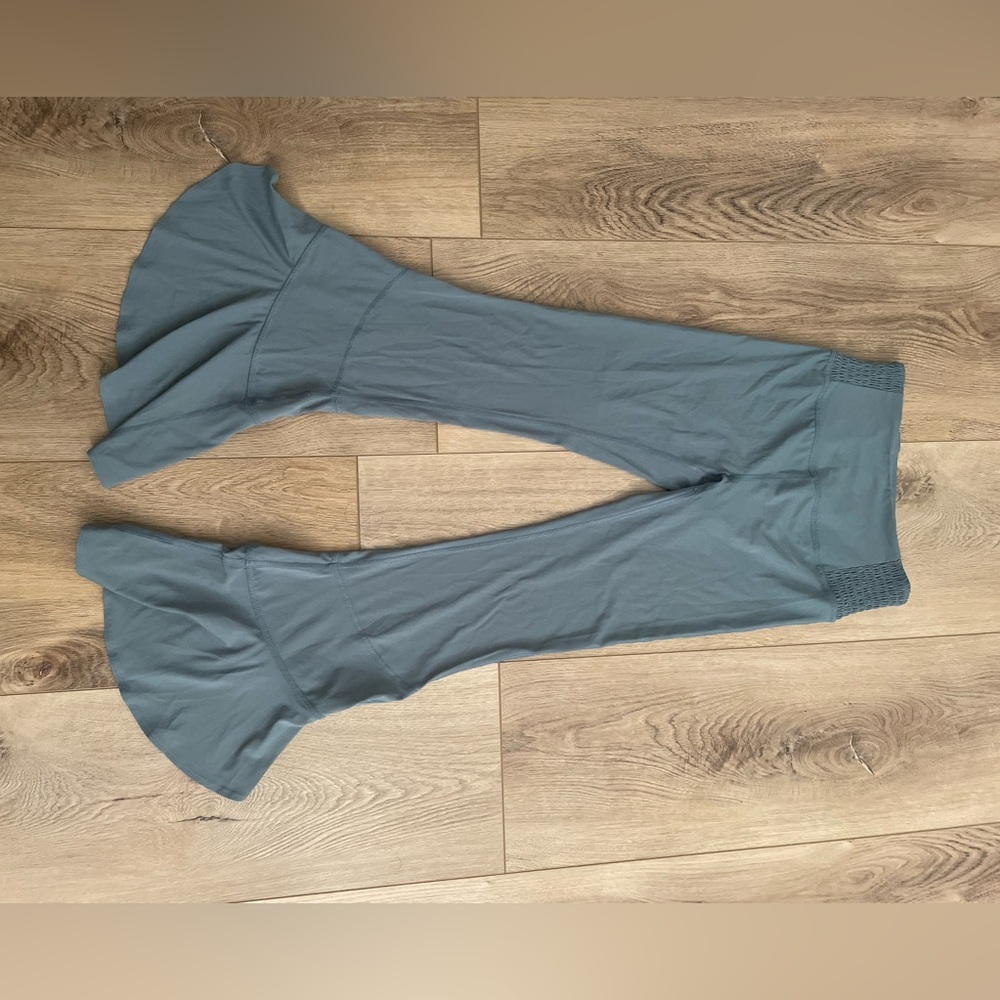 Free People greyish green low flow super flare pant